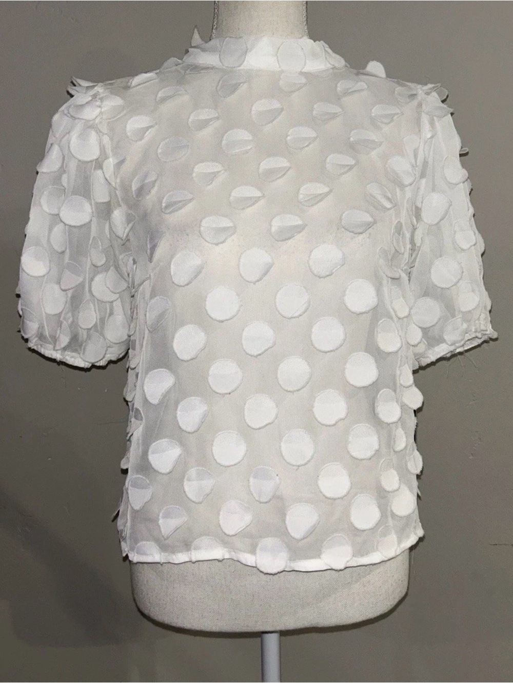 Cliche Women’s DOTTIE TOP Short Sleeve White Semi Sheer Blouse/Top Sz S NWT